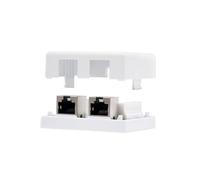 Caja de conexión para superficie Roseta RJ45 categoría 5E FTP con dos tomas, color blanco, diseñada para instalaciones de red seguras y eficientes.