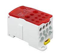 Caja de conexiones de bloques terminales, caja de distribución de energía para carril DIN, divisor universal de línea principal con conectores de latón de 400 A y 690 V, carcasa de (Roja)