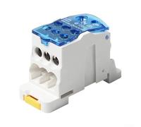 Caja de conexiones eléctrica, bloque de terminales de distribución de riel DIN, caja de distribución de terminales de 125 A, bloques de tira de terminales con carcasa de PC ignífuga (azul)