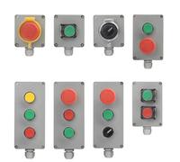 Caja de control de botón de metal, caja de conexiones de aluminio fundido, caja impermeable, caja a prueba de salpicaduras, botón de parada de emergencia, inicio y reinicio eléctrico(Army green)