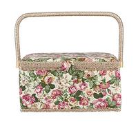 Caja de Costura, Cesta de Tela Caja de Costura, Caja de Almacenamiento de Tela Floral, Estilo Rústico, Con Mango, Para Herramientas de Costura y Accesorios 30.5 x 23 x 15.5 cm