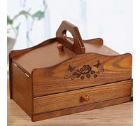 Caja de costura, costura, kit de costura, caja de costura, organizador de pasatiempos artesanales de madera con 2 cajones Cesta de costura de madera for kits de bordado Suministros for acolchar Kits d