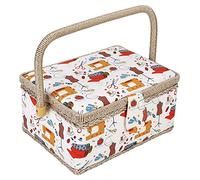 Caja de costura de madera multicolor, grande, organizadora, cesta de tela, hilo y aguja naranja