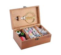 Caja de costura de madera vintage para el hogar, estuche para guardar agujas, hilos y patrones de costura,