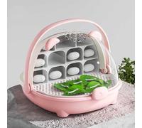 Caja de crecimiento de gusanos de seda, cápsula espacial para la cría de gusanos de seda, jaula de hábitat animal, tanque de reptiles, caja de alimentación transparente portátil con asa (rosa)