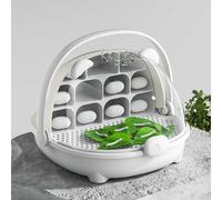 Caja de crecimiento de gusanos de seda, cápsula espacial para la cría de gusanos de seda, jaula de hábitat animal, tanque de reptiles, caja de alimentación transparente portátil con asa (gris)