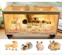 Caja de cría para pollitos, madera de pino natural con termostato y lámpara de calefacción, diseño a prueba de mordidas, paneles de 1,5 cm de grosor, 100 x 52 x 53 cm