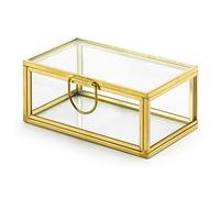 Caja de cristal 9 x 5,5 x 4 cm, decorativa, con tapa, caja de regalo, color dorado claro