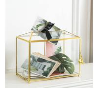 Caja de cristal Giadun para tarjetas de boda con ranura, grande, transparente, de 10,2 pulgadas, de lat n dorado, con cerradura para recepciones