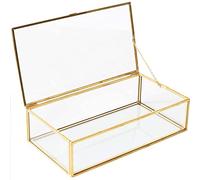 Caja de cristal para joyas, joyero geométrico, dorado transparente, rectangular, con tapa de estilo vintage, para pulseras, maquillaje