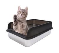 Caja de de Acero Inoxidable, Caja de para Gatos Cerrada con Tapa, diseño de Bordes Altos Anti Salpicaduras e Inodoro, Caja de semicerrada de Entrada Superior para (L)