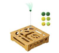 Caja de de Gato Interactivo: Juguete de enriquecimiento de Madera con Teaser de Primavera, Bolas Divertidas y Plumas | Juguete de Interior para, estimulando el Juego de