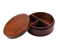 Caja de de madera Caja de almuerzo de abeto de pino natural lacado viejo con compartimentos de comida Caja de comida redonda retro Contenedor de comida para picnic Sushi Almuerzo(15 * 15 * 6cm)