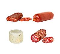 Caja de degustación Calabria Salumi Pasini® | Formato económico | Nduja 200g, Spianata picante 900g, Capocollo picante 1,3Kg y Queso Primo Sale con pimienta picante 950g