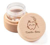 Caja de dientes de madera para niños, con botella transparente para almacenamiento de dientes perdidos, bonito regalo de recuerdo de hada de los dientes, color madera natural