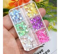 Caja de dijes para uñas con forma de lágrimas de sirena arcoíris, cuentas de burbujas de macaron para decoración de uñas de verano, decoraciones de uñas de vidrio semiesféricas Aurora-PH207(6Grid)