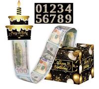 Caja de Dinero Happy Birthday, Oro Negro Accesorios de Atmósfera de Cumpleaños, Hucha Negra, con 50 Bolsas Transparentes, Negra Caja de Regalos Sorpresa para Niños Adultos