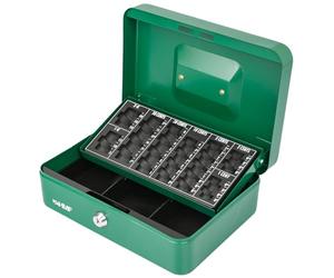 Caja de dinero HMF con cerradura, caja con contador de monedas de euro, 3 compartimentos para billetes | 25 x 18 x 9 cm | Verde
