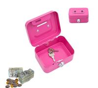 Caja de dinero pequeña con llave con llave, caja fuerte pequeña, taquilla de metal, caja de dinero con cerradura de llave, cartera, caja registradora con 2 llaves, 11,5 x 8,5 x 5,8 cm (rosa)