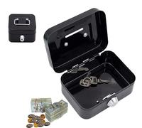 Caja de dinero pequeña con llave,fuerte,taquilla de metal, cartera, registradora con 2 llaves, 11,5 x 8,5 x 5,8 cm(negro)