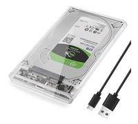 Caja de disco duro 2,5" 6Gbps USB C 3.1 Gen 2 Caja externa Disco para SATA HDD SSD de 2,5" y 7/9,5mm III II I Se incluye un cable USB C/A de 10 Gbps sin herramienta de aceleración UASP Trim