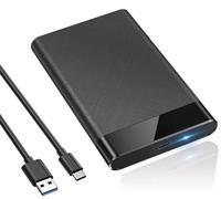 Caja de disco duro 2,5" 6Gbps USB C carcasa externa 3.1 Gen 2 tipo C para SATA HDD y SSD y 7 mm/9,5 mm SATA III II I UASP Trim Accelerated cable USB C 3.1 incluido negro sin herramientas, negro