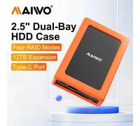 Caja de disco duro móvil MAIWO, conjunto de discos RAID, doble bahía, puerto serie mecánico de estado sólido de 2,5 pulgadas, caja externa con cubierta protectora Black with Set 2