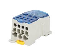 Caja de distribución de cables montada en riel, derivación de alta potencia una en 11 salidas, latón niquelado, carcasa de policarbonato Terminales y kits(Blu)