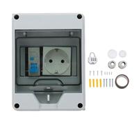 Caja de distribución de energía de Pared montada en Superficie con disyuntor 16A 1P+N y Enchufe Caja tomacorriente a Prueba de Agua IP65 para Uso en Exteriores