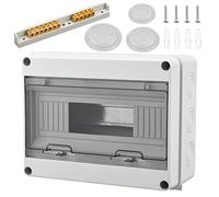 Caja de Distribución de Superficie 12 Módulos, Caja de Fusibles IP65 a Prueba de Agua con Bloque de Terminales, Carril DN, Caja Conexiones Electricas para Jardín o Exteriores