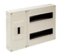 Caja de distribución ICP para hasta 24 elementos, con solera, ideal para instalaciones eléctricas y gestión de circuitos.