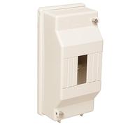 Caja de distribución marfil para 1 a 4 elementos, incluye solera, ideal para instalaciones eléctricas y distribución de energía.