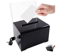 Caja de donación acrílica con llave, caja de donación con cerradura, caja de donación con cerradura, urna para urnas, caja de donación transparente para votos, concursos, color negro