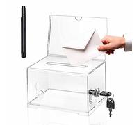Caja de Donación de Acrílico Transparente Con Cerradura - Urna para Comentarios, Papeletas y Donaciones - Con Rotulador