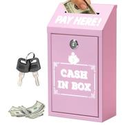 Caja de Donación Metálica, Buzón de Exterior de Metálico con Cerradura, Caja Dinero con Llave y Ranura Superior para Pared para Dejar Papeletas Cartas de Sugerencias Cheques y Correo (Rosa)
