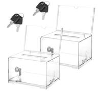 Caja de Donaciones Acrílico, 2 Piezas Caja Acrílica para Donativos con Cerradura, Hucha Transparente, Cuadro de Comentarios Transparente, con Cerradura y Llave, con Pegatina, para Votaciones,Concursos