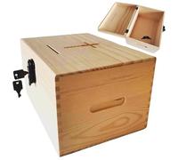 Caja de donaciones de madera de 11x8x6 pulgadas con cerradura, caja de oración con cruz para la iglesia, Primera Comunión, Acción de Gracias cristiana, recaudación de fondos