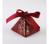 Caja de dulces bronceadora triangular, caja de regalos de Chocolate con etiqueta de agradecimiento, decoración de boda, 10/20/50 Uds.(Color:Red,Size:7.5X7.5X8CM_50PCS)