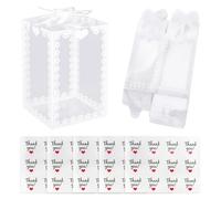 Caja De Dulces De 25 Piezas, 5 Pegatinas, Caja Impresa Transparente, Caja De Regalo De Boda, Caja Transparente Con Lazo, Adecuada Para Empaquetar Dulces Y Regalos De Boda