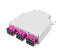 Caja de empalme para riel DIN, 6x SC Dúplex, Multimodo, OM4, con pigtails y conectores