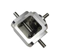 Caja de engranajes cónicos en ángulo recto, Caja de engranajes cónicos de ángulo recto tipo T de aluminio manual, relación 1:1, eje de salida doble de 6 mm