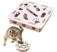 Caja de enriquecimiento Cat Scratch Puzzle, laberinto de fieltro rompecabezas, juguetes para gatos de interior, rascador interactivo con 3 bolas de campana, estimulación mental (Camel White, Square)