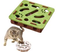 Caja de enriquecimiento Cat Scratch Puzzle, laberinto de fieltro rompecabezas, juguetes para gatos de interior, rascador interactivo con 3 bolas de campana, estimulación mental (Green Brown, Square)