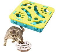 Caja de enriquecimiento Cat Scratch Puzzle, laberinto de fieltro rompecabezas, juguetes para gatos de interior, rascador interactivo con 3 bolas de campana, estimulación mental (Blue Yellow, Square)