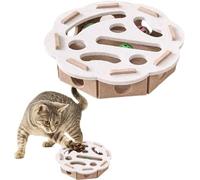 Caja de enriquecimiento Cat Scratch Puzzle, laberinto de fieltro rompecabezas, juguetes para gatos de interior, rascador interactivo con 3 bolas de campana, estimulación mental (Camel White, Round)