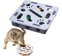 Caja de enriquecimiento Cat Scratch Puzzle, laberinto de fieltro rompecabezas, juguetes para gatos de interior, rascador interactivo con 3 bolas de campana, estimulación mental (Gray, Square)