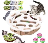 Caja de enriquecimiento de lima de uñas para gatos, caja de enriquecimiento de rompecabezas para rascar gatos con tres bolas de campana y papel de lija en el interior, juguetes interactivos de