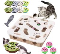 Caja de enriquecimiento de lima de uñas para gatos, caja de enriquecimiento de rompecabezas para rascar gatos con tres bolas de campana y papel de lija en el interior, juguetes interactivos de