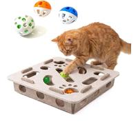 Caja de enriquecimiento de Rompecabezas de rasguños Gato, Caja de enriquecimiento de Archivos de uñas de Gato de Madera Maciza Lisa con 3 Bolas de Jingle,Cat Nail File Box Alternativa Libre de White