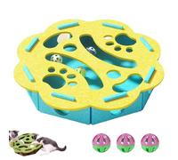 Caja de enriquecimiento de rompecabezas para rascar gatos, caja de laberinto de fieltro mental para gatos, rascador de uñas interactivo con 3 bolas de campana, para rascar gatos (amarillo, redondo)